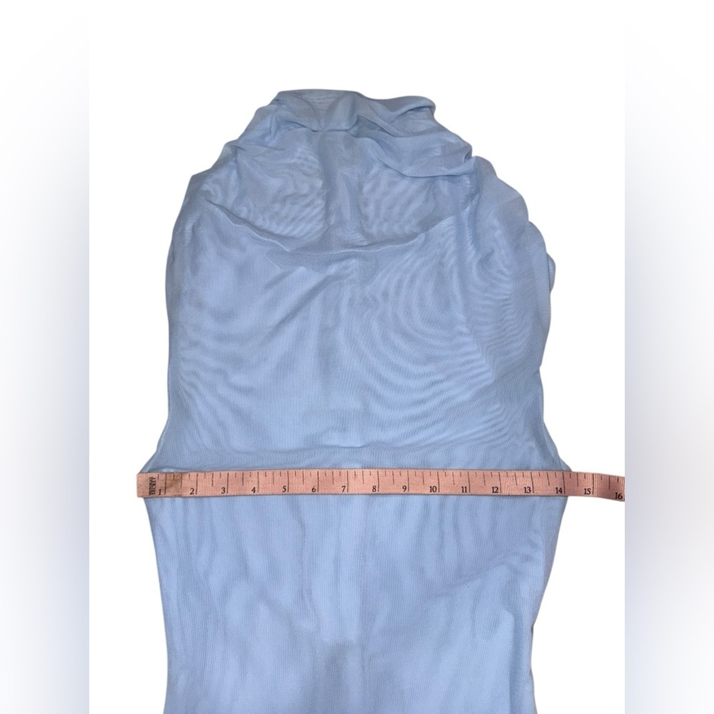 Naked Wardrobe Drapey Blue Mesh Maxi Cocktail Dress Size Medium - Picture 7 of 11